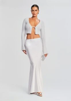 Silvana Silk Maxi Skirt -Women's Clothing Shop Ecommerce Crop 23 07 18 SET1 Silvana Maxi Skirt Silver 0009 eComm