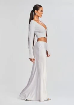 Silvana Silk Maxi Skirt -Women's Clothing Shop Ecommerce Crop 23 07 18 SET1 Silvana Maxi Skirt Silver 0076 eComm