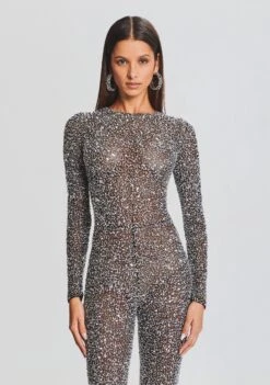 Marcel Sequin Jumpsuit -Women's Clothing Shop Ecommerce Crop 23 09 21 MARCELJUMPSUIT BLACKSILVER 3147 ECOMM