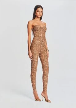 Elodie Sequin Jumpsuit -Women's Clothing Shop Ecommerce Crop 23 09 22 ELODIEJUMPSUIT TANNIN 2126 ECOMM
