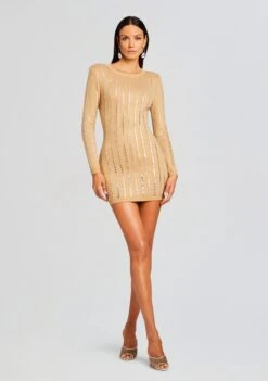 Virginia Embellished Knit Dress -Women's Clothing Shop Ecommerce Crop 23 10 17 VIRGINIADRESS TANNIN 406 ECOMM