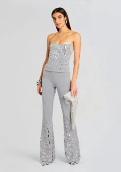 Chloe Embellished Top -Women's Clothing Shop Ecommerce Crop 23 11 15 CHLOEPTOP ARAMPANT GREYSILVER 2626 ECOMM