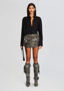 Langely Leather Skirt -Women's Clothing Shop Ecommerce Crop 24 02 16 LANGLEYSKIRT VINTAGEBLACK 2070 ECOMM