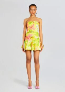 Mina Short Dress -Women's Clothing Shop Ecommerce Crop 24 02 29 MINA918SHORTDRESSWBUCKLEBELT YELLOWFLORAL 0924 ECOMM