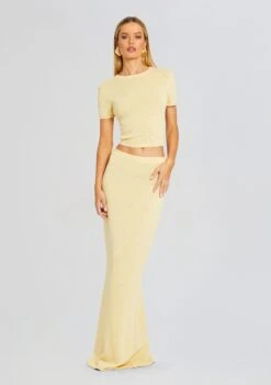 Clare Knit Baby Tee -Women's Clothing Shop Ecommerce Crop 24 03 12 CLAREBABYTEE KORASKIRT BUTTER 1407 ECOMM