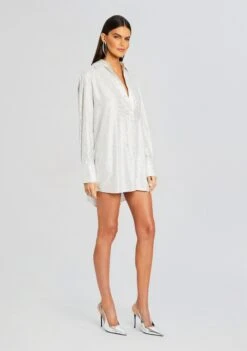 Maddox Embellished Shirt Dress -Women's Clothing Shop Ecommerce Crop 24 03 12 MADDOXSHIRT WHITE RUTHMINISHOULDERBAG SILVER 0424 ECOMM