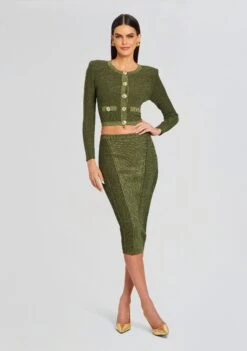 Posie Rib Knit Skirt -Women's Clothing Shop Ecommerce Crop 24 03 13 POSIESKIRT SEPHIRAJACKET METALLICMILITARYGREEN 1014 ECOMM