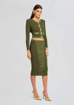 Posie Rib Knit Skirt -Women's Clothing Shop Ecommerce Crop 24 03 13 POSIESKIRT SEPHIRAJACKET METALLICMILITARYGREEN 1029 ECOMM