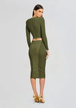 Posie Rib Knit Skirt -Women's Clothing Shop Ecommerce Crop 24 03 13 POSIESKIRT SEPHIRAJACKET METALLICMILITARYGREEN 1035 ECOMM